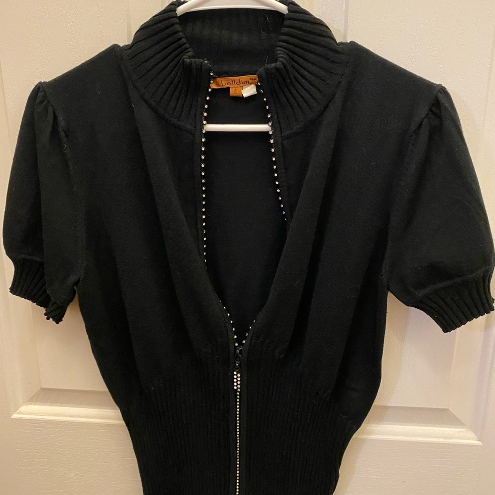 Beldini Button Front Black Sweater Size Large